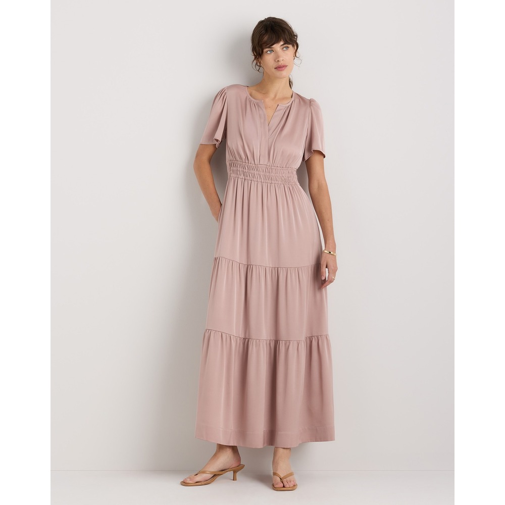 Quince Washable Stretch Silk Tiered Maxi Dress Vintage Pink XL Cottagecore NWT